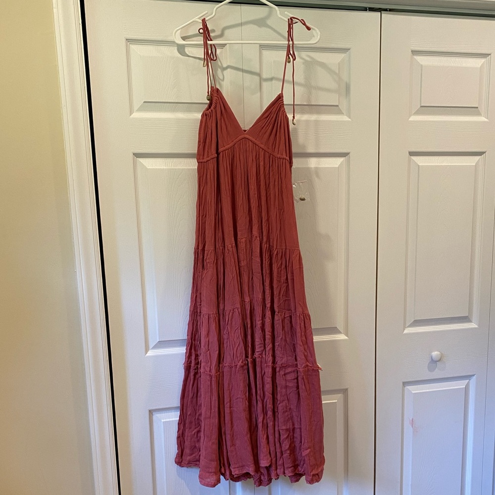 Free People Cosmico Sea Shells Tie Tiered Ruffle Maxi Dress